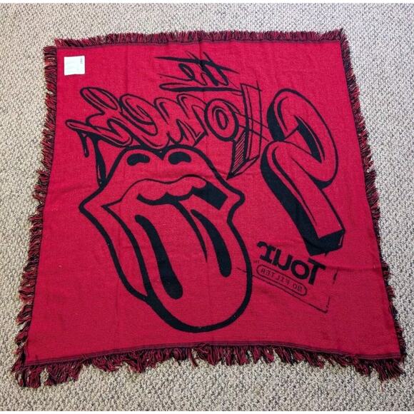 The Stones No Filter Tour Blanket Red Black Fringe Throw 48x48" Tapestry Rolling - Picture 2 of 3